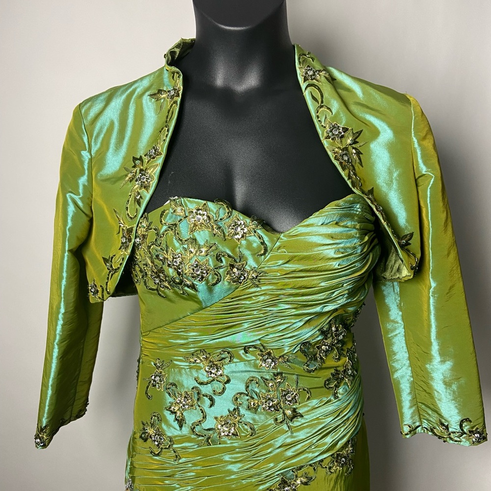Park Avenue Collections Green Olive Dress with Jacket -Size 10